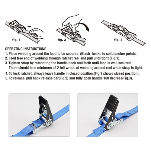 XSTRAP STANDARD Ratchet Tie Down Straps 8PK 1'' x 10 ft - 900 LB Break Strength Cargo Straps for Moving Appliances, Lawn Equipment, Motorcycle (Blue) - Image 3