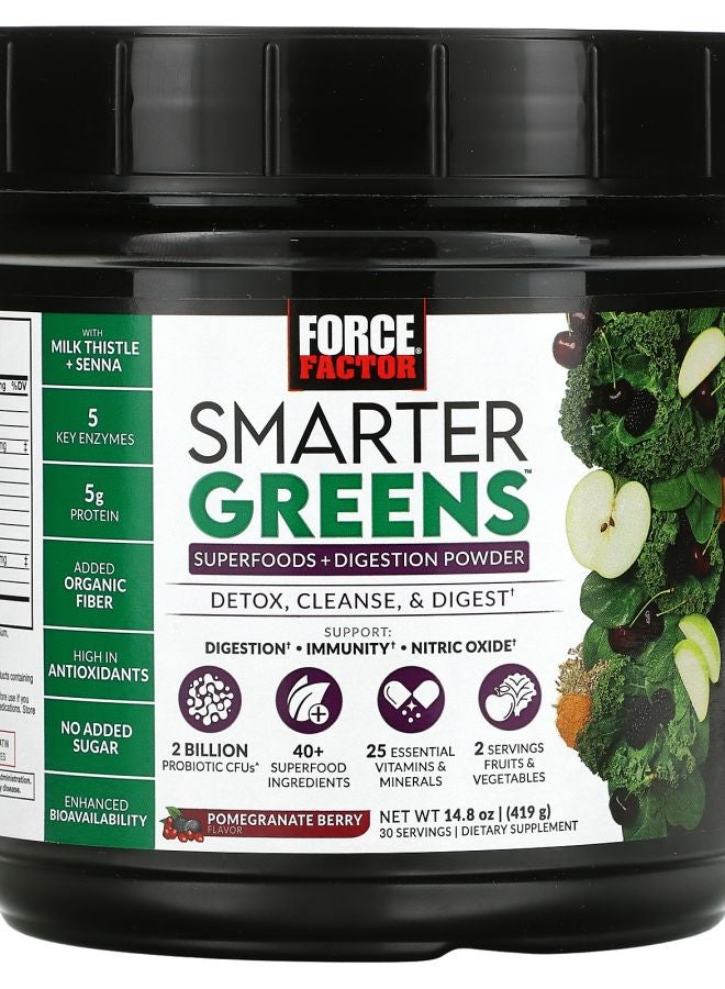 Force Factor Smarter Greens Superfoods + Digestion Powder Pomegranate Berry 14.8 oz (419 g)