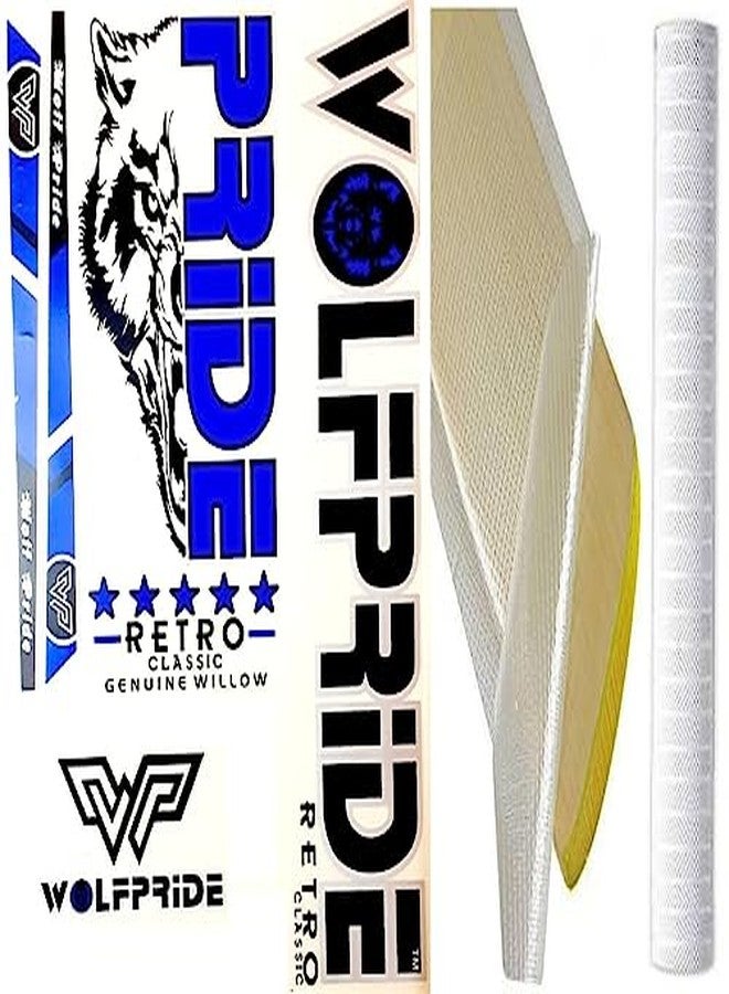 WOLF PRIDE Retro Classic Premium Quality Cricket Bat Sticker Combo (Blue Sticker, White Grip and Sheet) - Image 1