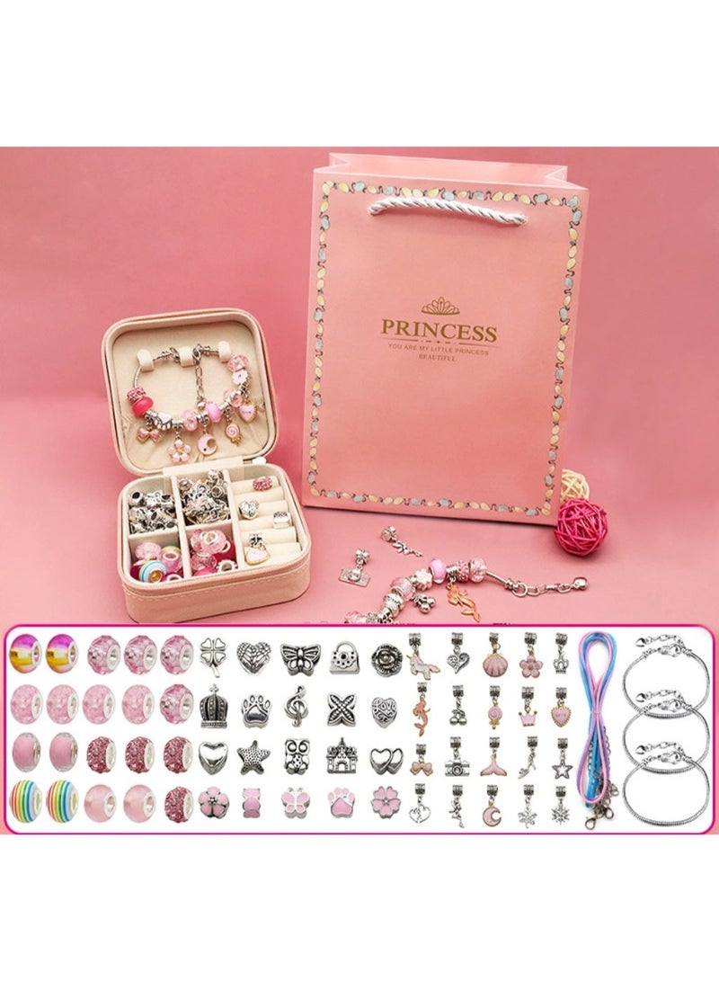 68 PCS Charm Bracelet Making Kit for Girls – Perfect Birthday, Christmas, Ramadan & Eid Gift for Kids Ages 6-12 (Pink) - Image 2