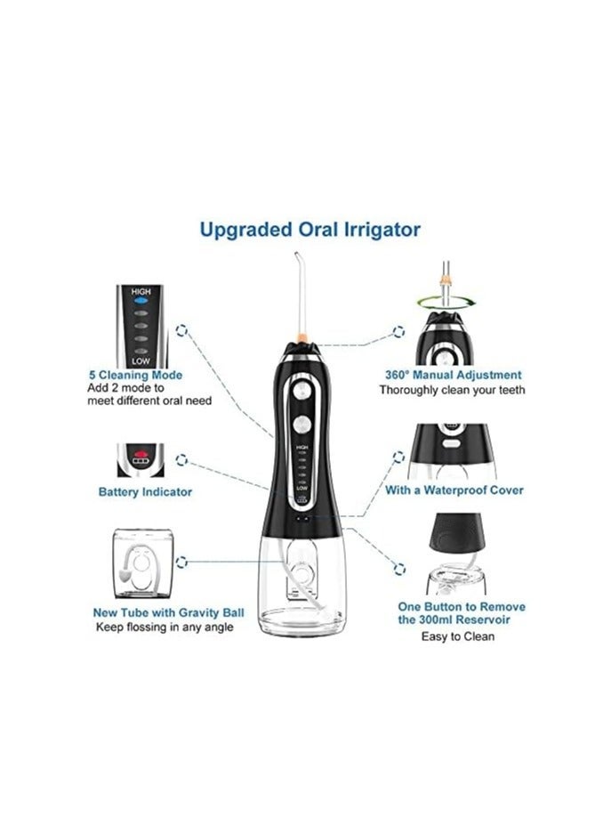H20 Water Flosser Cordless Oral Irrigator Portable Rechargeable Dental Flossers with 5 Modes & 6 Tips Water Flossing with 300ML Water Tank for Home and Travel, Braces & Bridges Care (Black) - Image 4
