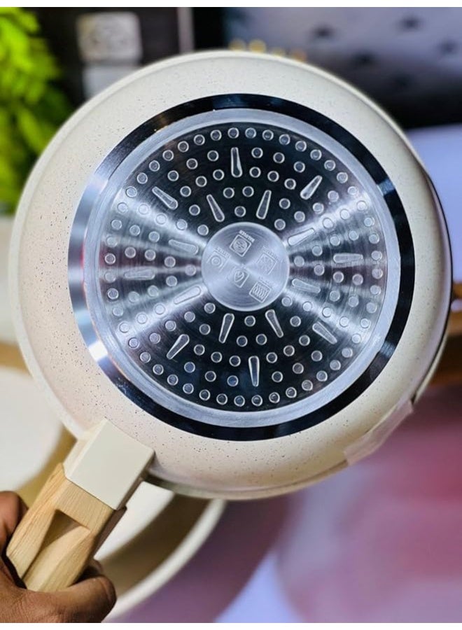 طقم طاسات جرانيت غير لاصقة، 3 قطع، متينة وأنيقة، سهلة التنظيف ومقاومة للحرارة. - Image 2