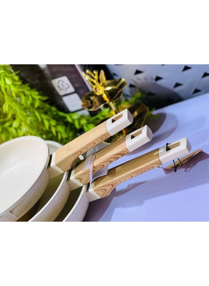 طقم طاسات جرانيت غير لاصقة، 3 قطع، متينة وأنيقة، سهلة التنظيف ومقاومة للحرارة. - Image 4