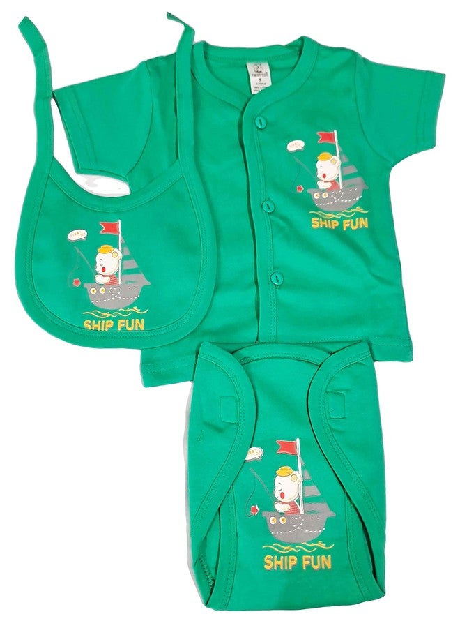Ess Cubes Enterprise EssCubes Enterprise Super Soft Infant New Born Baby Boy and Baby Girls Clothes Shirt, Washable Diaper Nappy with Bib Set 3-6 Months (Dark Green) - Image 1