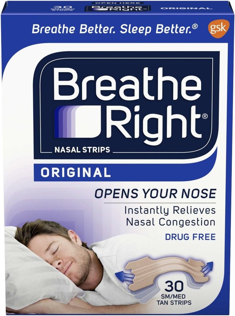 Breathe Right Original Tan SmallMedium DrugFree Nasal Strips for Nasal Congestion Relief 30 count - Image 1