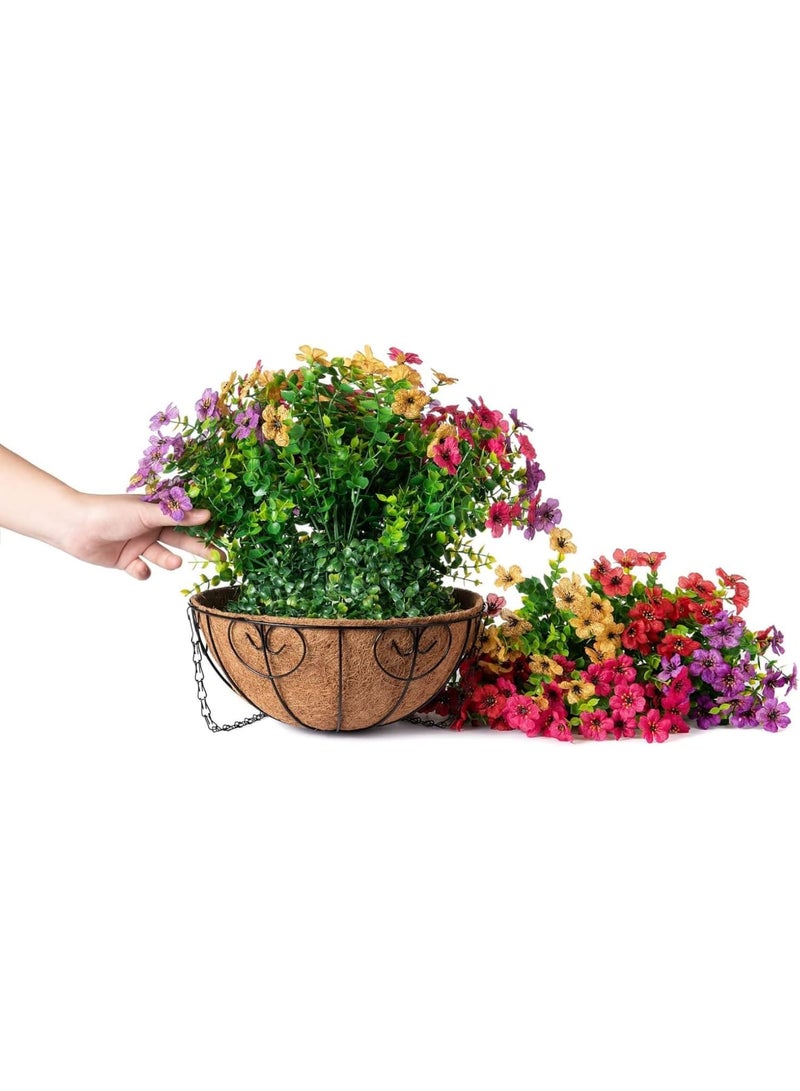 Barakah سلة زهور نباتات معلقة صناعية مزيفة لتزيين الصيف في الهواء الطلق، ألوان زاهية من الأقحوان والأوكاليبتوس مقاومة للأشعة فوق البنفسجية تبدو حقيقية للمدخل والمنزل والفناء والشرفة والحديقة (ملون) - Image 1