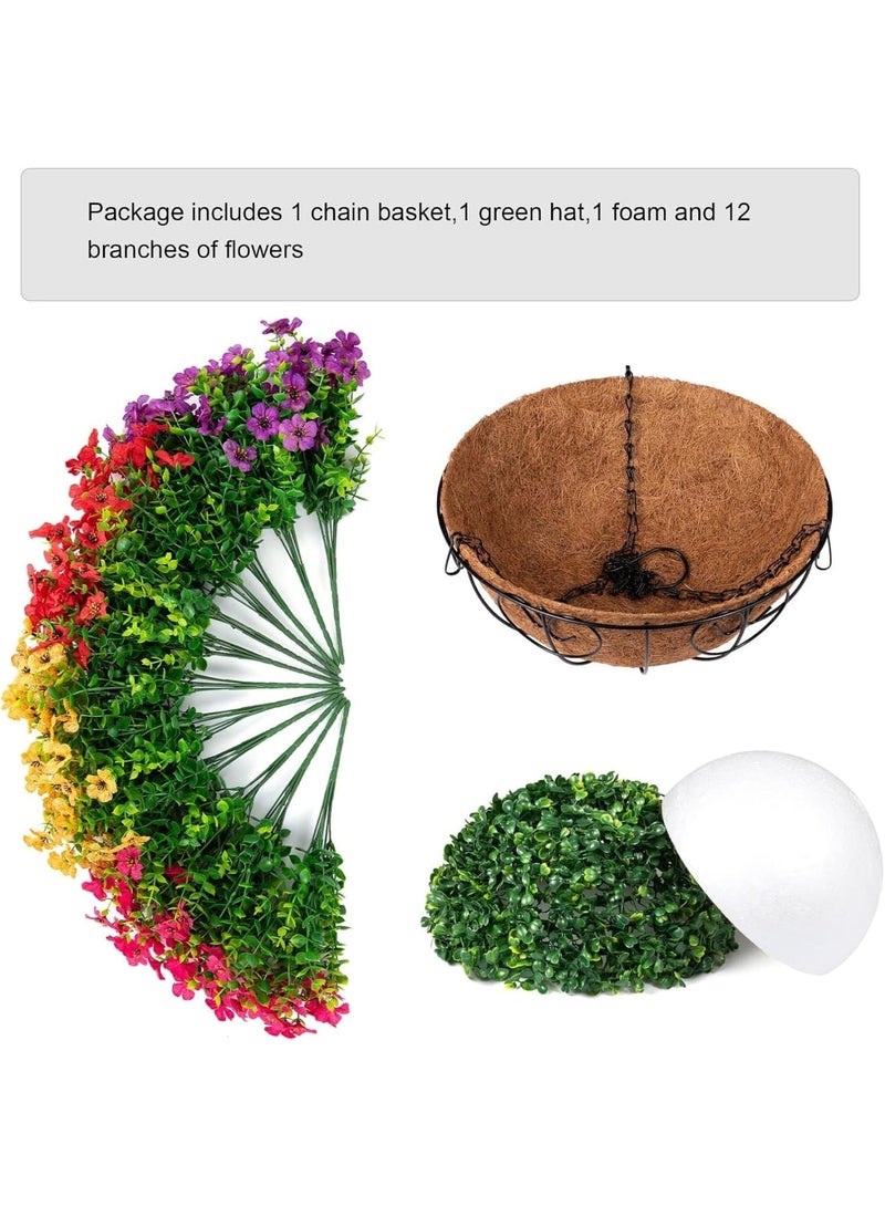 Barakah سلة زهور نباتات معلقة صناعية مزيفة لتزيين الصيف في الهواء الطلق، ألوان زاهية من الأقحوان والأوكاليبتوس مقاومة للأشعة فوق البنفسجية تبدو حقيقية للمدخل والمنزل والفناء والشرفة والحديقة (ملون) - Image 4