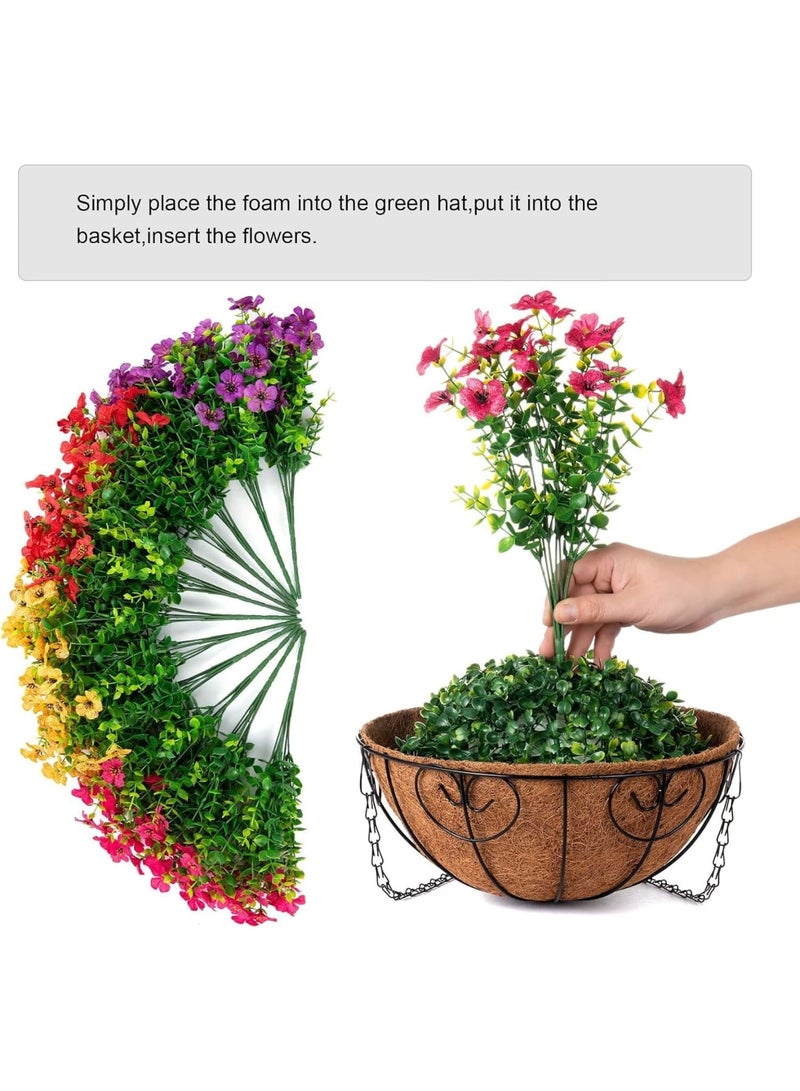 Barakah سلة زهور نباتات معلقة صناعية مزيفة لتزيين الصيف في الهواء الطلق، ألوان زاهية من الأقحوان والأوكاليبتوس مقاومة للأشعة فوق البنفسجية تبدو حقيقية للمدخل والمنزل والفناء والشرفة والحديقة (ملون) - Image 2