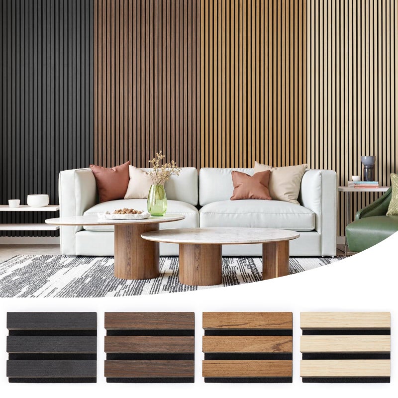 LARWORKS Samples 4Pack 6 x 47 Wood Slat Acoustic Panels Include Black Walnut Oak Teak