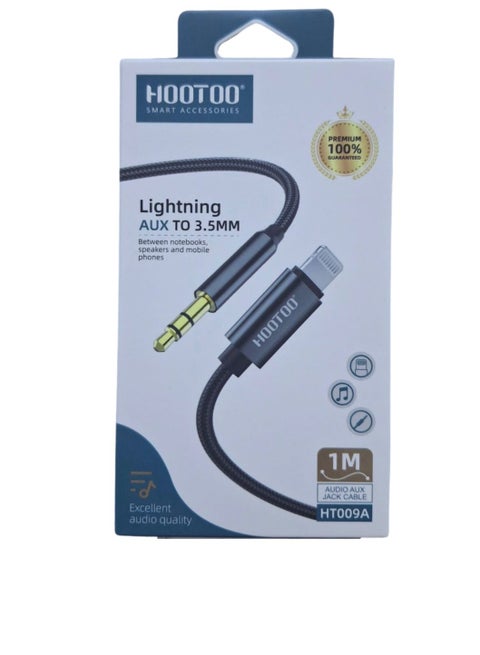 HOOTOO - Audio cable for iPhone from Lightning to AUX, fabric, 1m long, HOOTOO brand