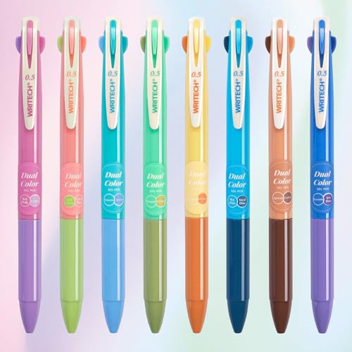 WRITECH Multi Colored Gel Pens: 0.5mm 2 in 1 Assorted Color Ink Fine Point Tip Aesthetic Retractable Pen Smooth Writing No Bleed For Journaling Coloring Drawing 8ct - Image 1