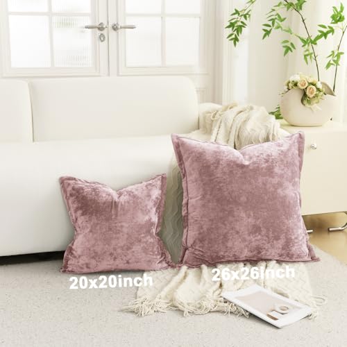 LR Rocaloca Greek Velvet Euro Sham Covers Set of 2 26x26 Luxury Soft Solid Pillow Covers for Living Room Bedroom Yard,Pink - Image 5
