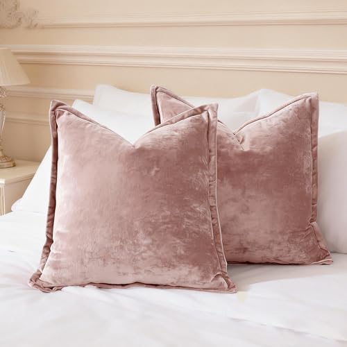LR Rocaloca Greek Velvet Euro Sham Covers Set of 2 26x26 Luxury Soft Solid Pillow Covers for Living Room Bedroom Yard,Pink - Image 3