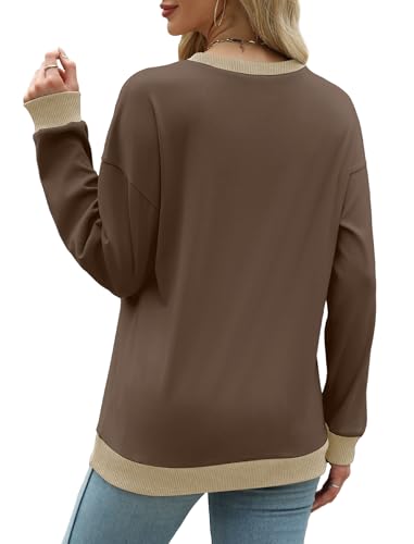 Saloogoe Long Sleeve Shirts for Women Crewneck Sweatshirts Casual Fall Fashion 2025 Tops Brown M - Image 4