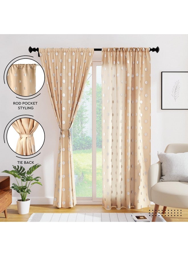 Encasa XO Encasa XO Window Curtain 7 ft Set of 2, Polyester Printed with Rod Pocket, Tie Back, Light-Filtering, Semi Sheer/Transparent Curtains- Kitchen, Bedroom, Living Room (140x213 cm), Dollar Beige - Image 3