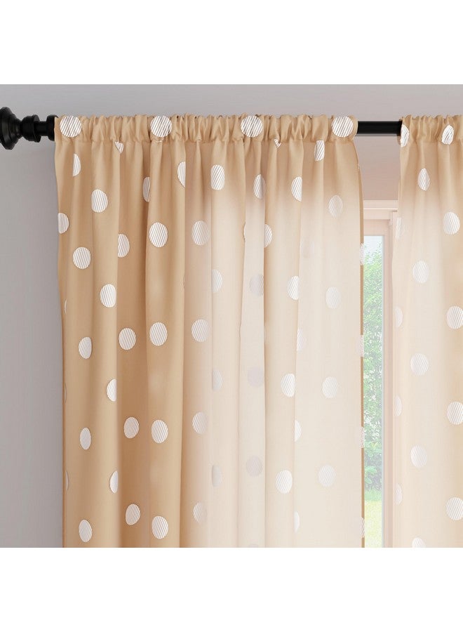 Encasa XO Encasa XO Window Curtain 7 ft Set of 2, Polyester Printed with Rod Pocket, Tie Back, Light-Filtering, Semi Sheer/Transparent Curtains- Kitchen, Bedroom, Living Room (140x213 cm), Dollar Beige - Image 1