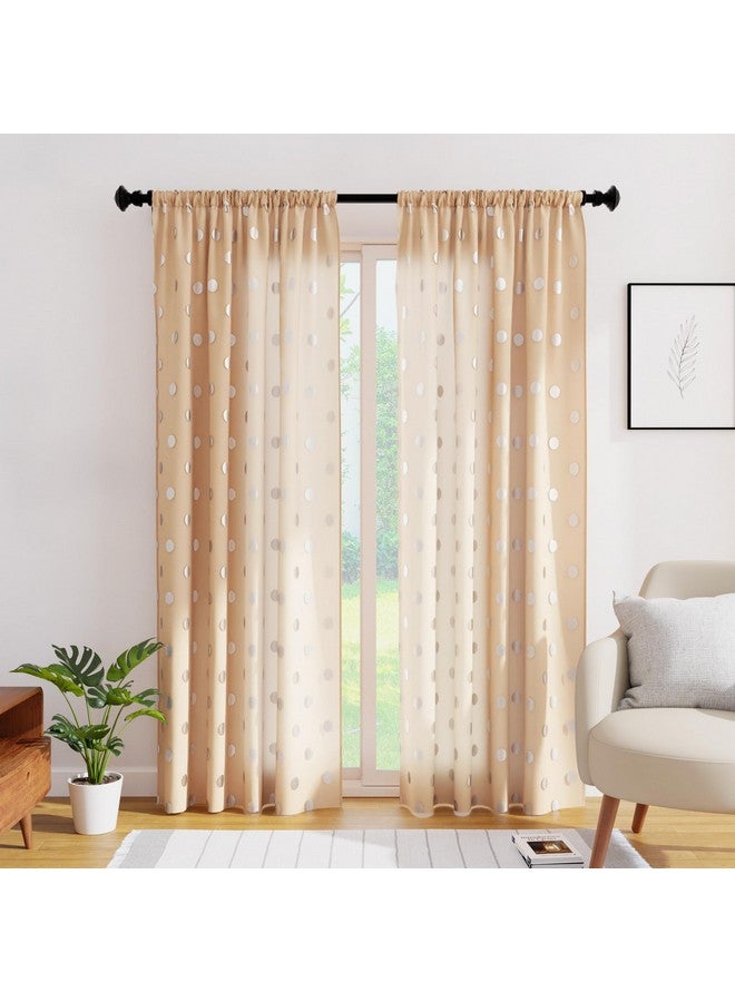 Encasa XO Encasa XO Window Curtain 7 ft Set of 2, Polyester Printed with Rod Pocket, Tie Back, Light-Filtering, Semi Sheer/Transparent Curtains- Kitchen, Bedroom, Living Room (140x213 cm), Dollar Beige - Image 2