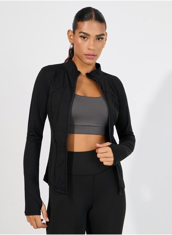 Styli Stitch & Thumbhole Detail Zip Up Jacket  - Image 2