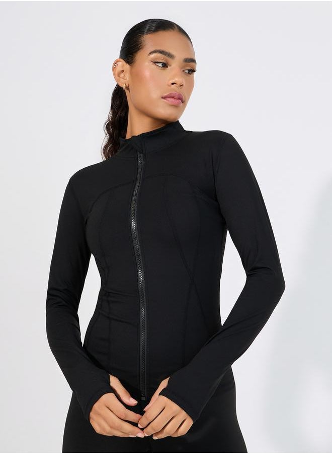 Styli Stitch & Thumbhole Detail Zip Up Jacket  - Image 1
