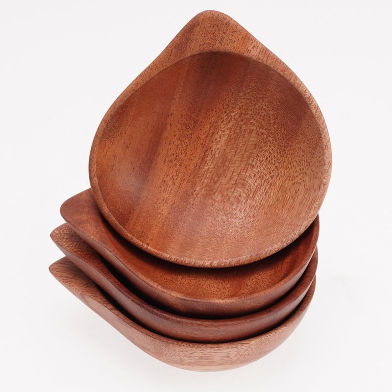 VieWood Mini Wooden Bowl Set of 4 35 x 31 x 078 inch for Condiments Dip Sauce Ketchup Small Wood Bowl for Jam little Prep Olive Scallop