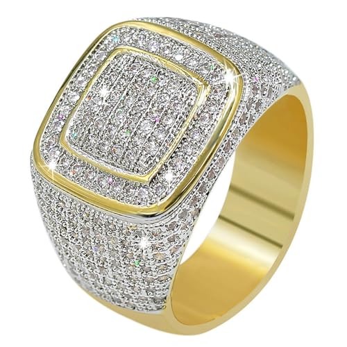 JINAO Gold Ring for Men Women Hip Hop 14K Gold Plated Custer Iced Out Lab Simulated Diamond Band Bling Pinky Ring (8) - Image 3
