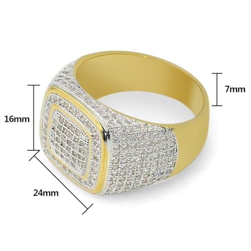 JINAO Gold Ring for Men Women Hip Hop 14K Gold Plated Custer Iced Out Lab Simulated Diamond Band Bling Pinky Ring (8) - Image 2