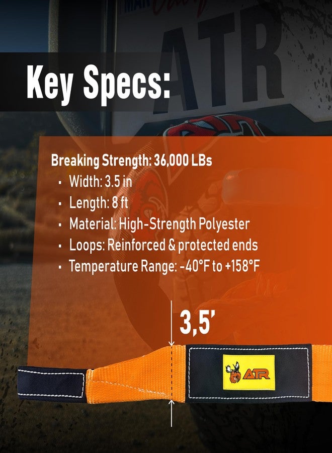 ATR Tree Saver Strap 3.5" x 8ft - 36,000 lbs Break Strength, Heavy Duty Tow Strap for Winch, Off-Road Recovery, Truck, Jeep, Short Polyester Recovery Rope with Loops - Image 3