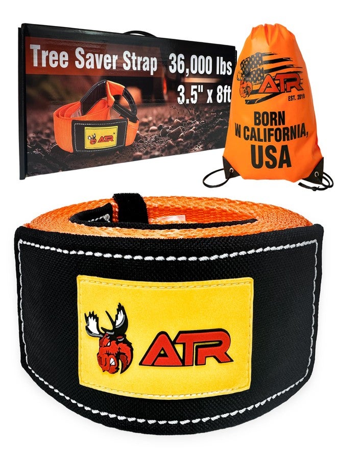 ATR Tree Saver Strap 3.5" x 8ft - 36,000 lbs Break Strength, Heavy Duty Tow Strap for Winch, Off-Road Recovery, Truck, Jeep, Short Polyester Recovery Rope with Loops - Image 1