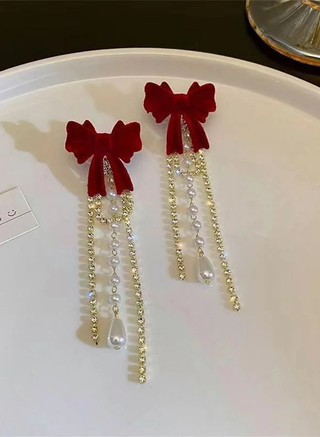 Take Two  Red Bow Tassel Dangle Earrings for Women | Best Price UAE