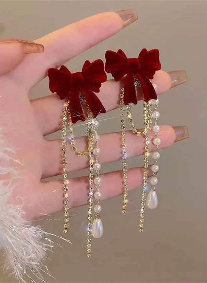 Take Two  Red Bow Tassel Dangle Earrings for Women | Best Price UAE