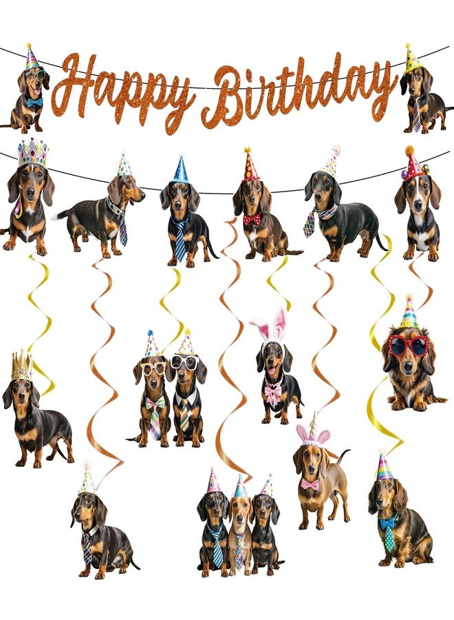 InIsaJace 10Pcs Dachshund Birthday Party Decorations Weiner Dog Banner with Hanging Swirls Decor Dachshund Dog Party Supplies Puppy Bday Decoration - Image 1
