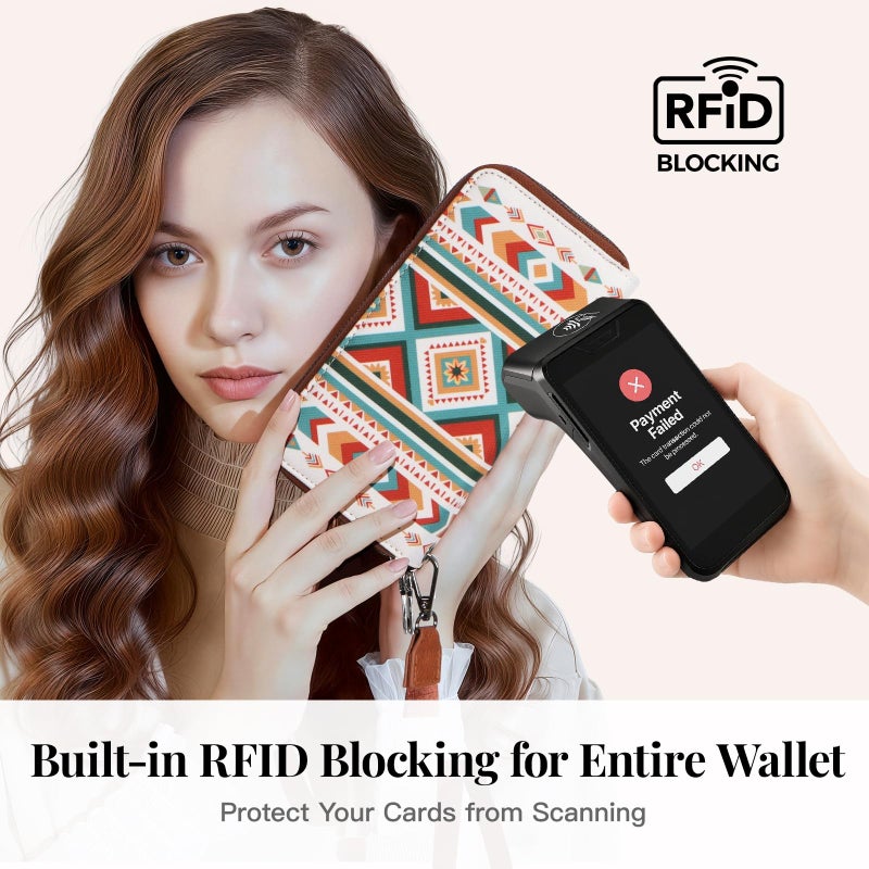 WHHMK Cute Wallet, Rfid Wallet for Women, 2026 Boho Aztec Ladies Wallets with Wrist Strap, Women's Wallets is Capable of Holding Coins Passport Phone Credit Cards Cash - Image 2