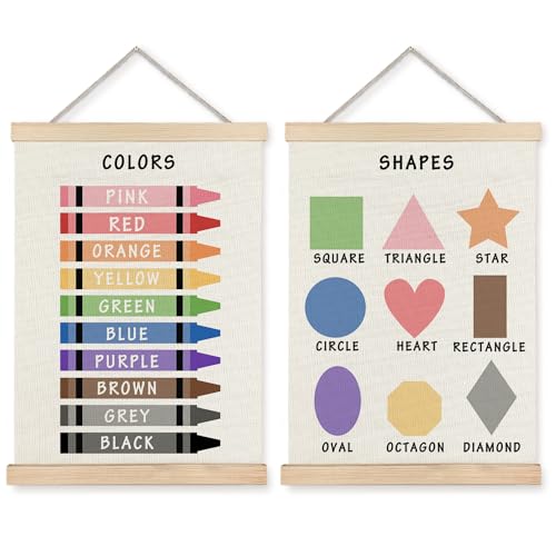 Supwhd Shapes Colors Posters for Classroom Wall, Shapes Colors Learning Poster Hanger Frame Wall Decor for Classroom Nursery Kids Room Playroom Preschool Decor, 12x16 Set of 2 - Image 1