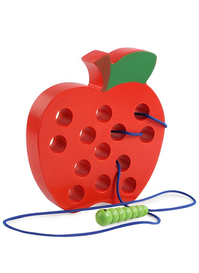 MEBEGIN - Educational Lacing Toy for Toddlers, Wooden Worm Eating Apple Threading Toy, Toddler Stringing Geometric Figures Toy, Suitable for Small Hands to Hold and Play, Ideal Creative Travel Toy and Gift, 14*2.5*15cm - Image 1