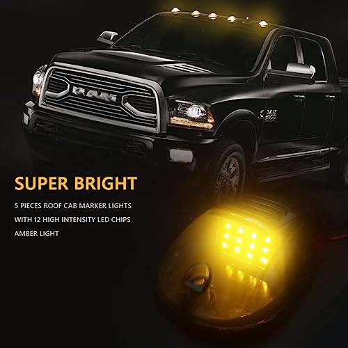 AutoBizarre Set of 5 pcs Smoked Lens Amber/Yellow/Orange Emergency Clearance Warning Strobe Light Cab Roof Top Marker Running Lights For All Cars, Vans, Trucks, Pickup, SUVs, 4x4 Off Roading Cars - Image 2