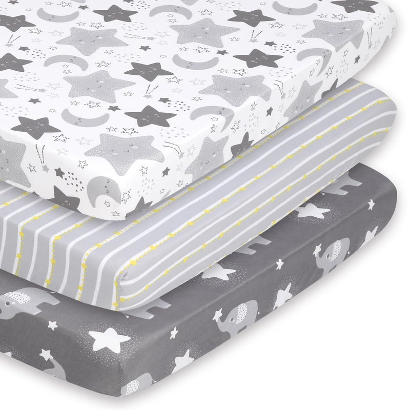 The Peanutshell Mini Crib Fitted Sheets Set Playard Pack Play Sheets Playpen Elephant Stars
