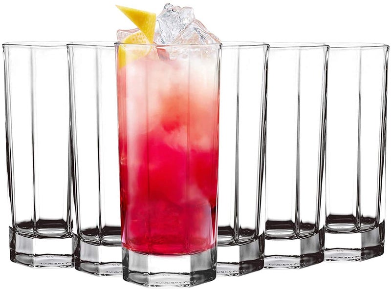 ConvertKitchen Octagonal Design Highball Glasses for Drinking Juice and Water 300ml Set of 6 - Image 1