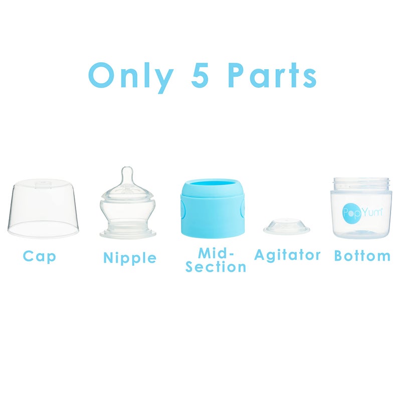 PopYum 5 oz Blue Anti-Colic Formula Making/Mixing/Dispenser Baby Bottles, 2-Pack with #1 Slow Flow Nipples, 150 ml, BPA-Free, Natural Latch - Image 4