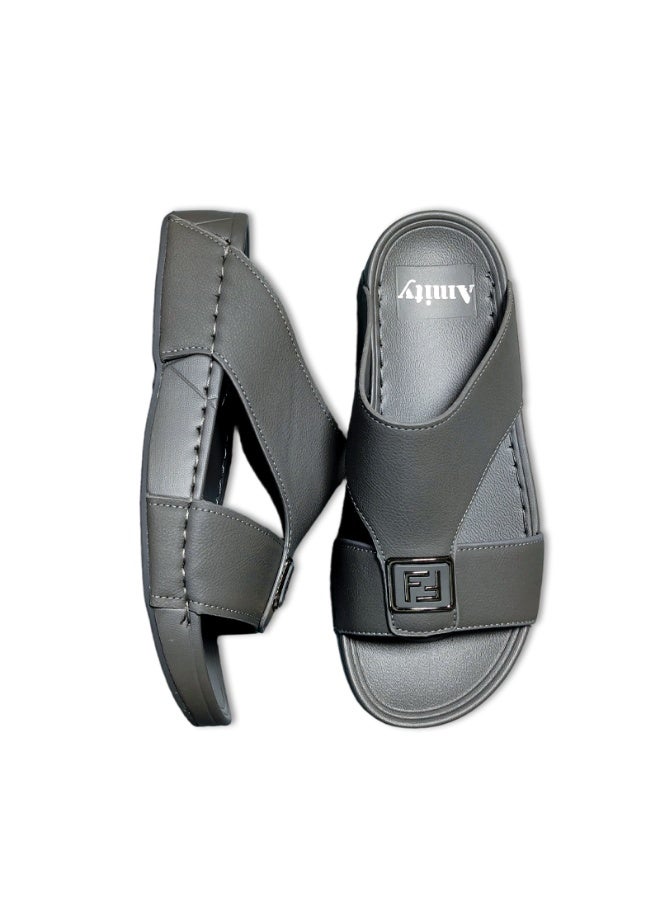 Amity Men's Grey Slide Sandals, Faux Leather Casual Slip‑on Slippers - Image 4