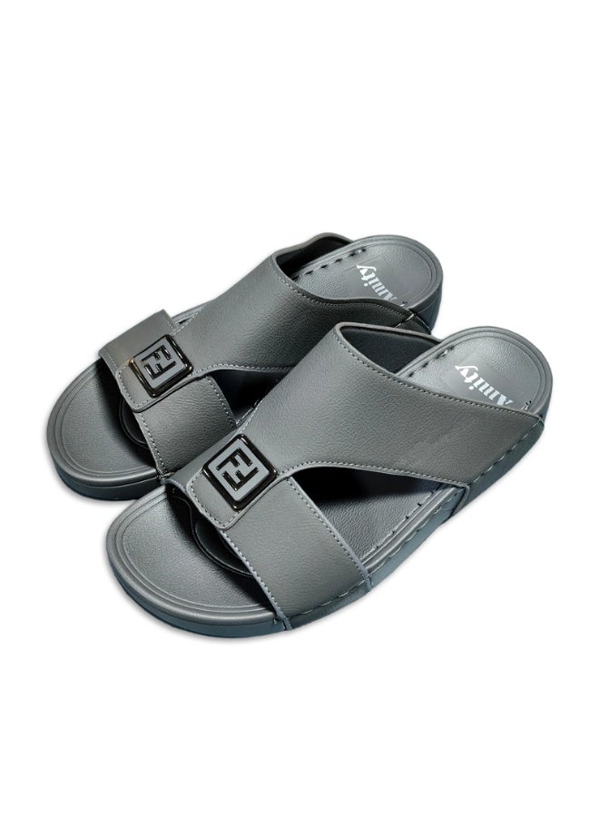 Amity Men's Grey Slide Sandals, Faux Leather Casual Slip‑on Slippers - Image 3