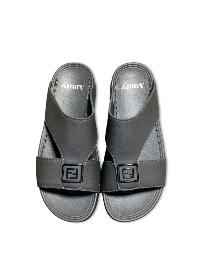 Amity Men's Grey Slide Sandals, Faux Leather Casual Slip‑on Slippers - Image 2