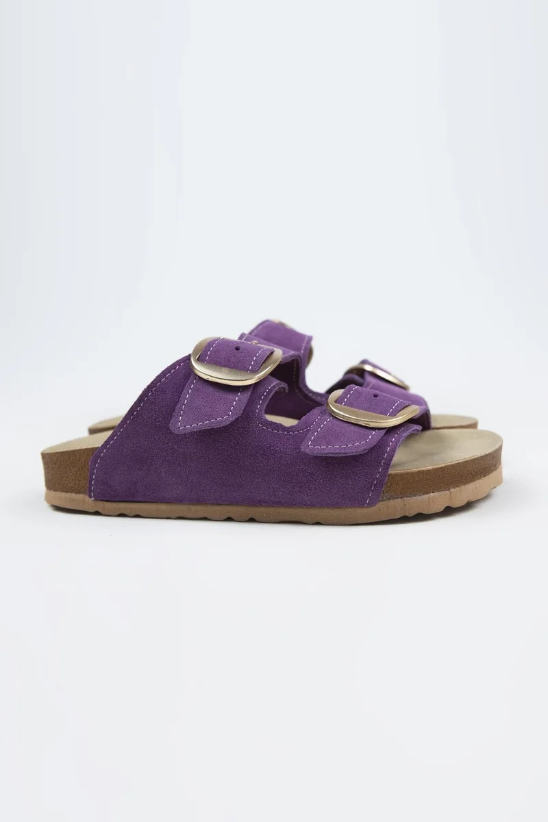 Manijero Manijero Irene Genuine Leather Double Buckle Purple Slippers