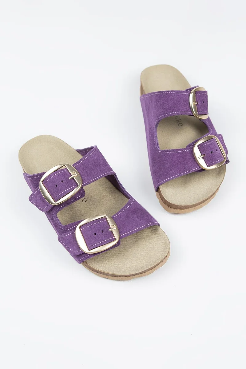 Manijero Manijero Irene Genuine Leather Double Buckle Purple Slippers