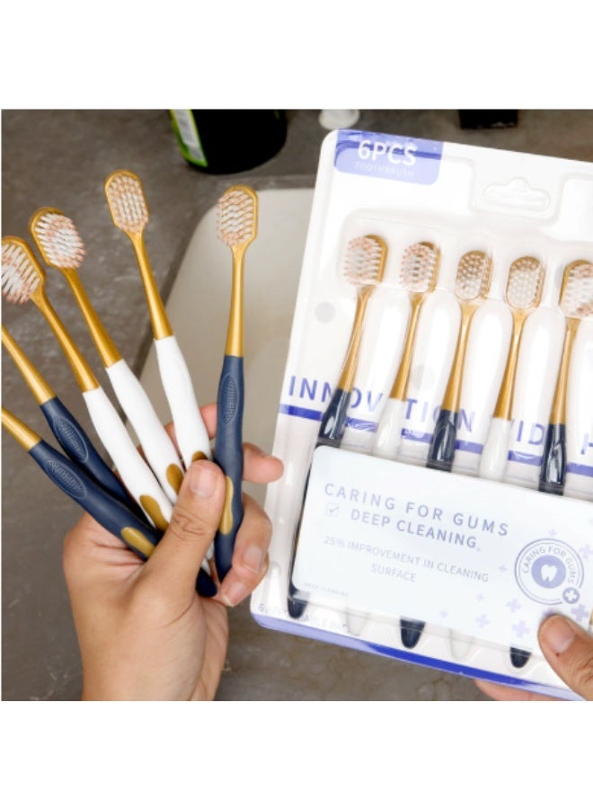 Family Pack Soft Wide-Head Toothbrushes (6 Count) - Gentle Gum Protection, Efficient Cleaning for Adults - Image 3