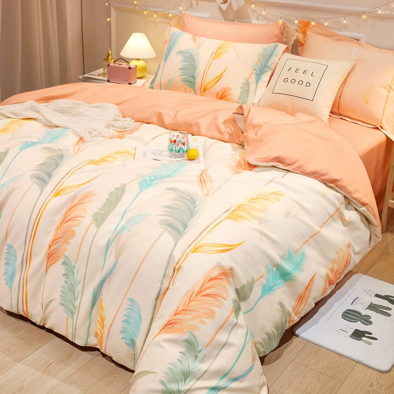 SAPHREAS Plant Reeds Beige Duvet Cover Set Twin Size Cotton 3 Piece Bedding Comforter Duvet Cover Set 1 Duvet Cover 2 Pillow Shams - Image 2