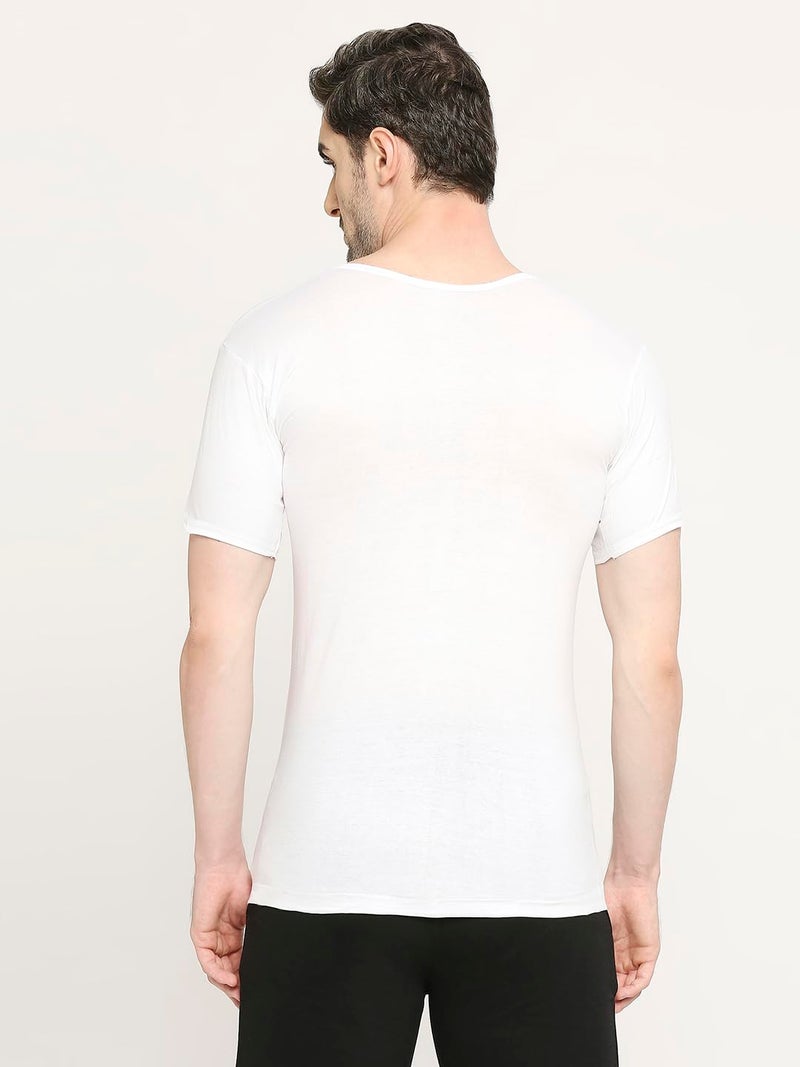 VIP Bonus Premium RNS Mens 100% Cotton Half Sleeve Round Neck White Vest, 95 Size, Pack of 2 - Image 4