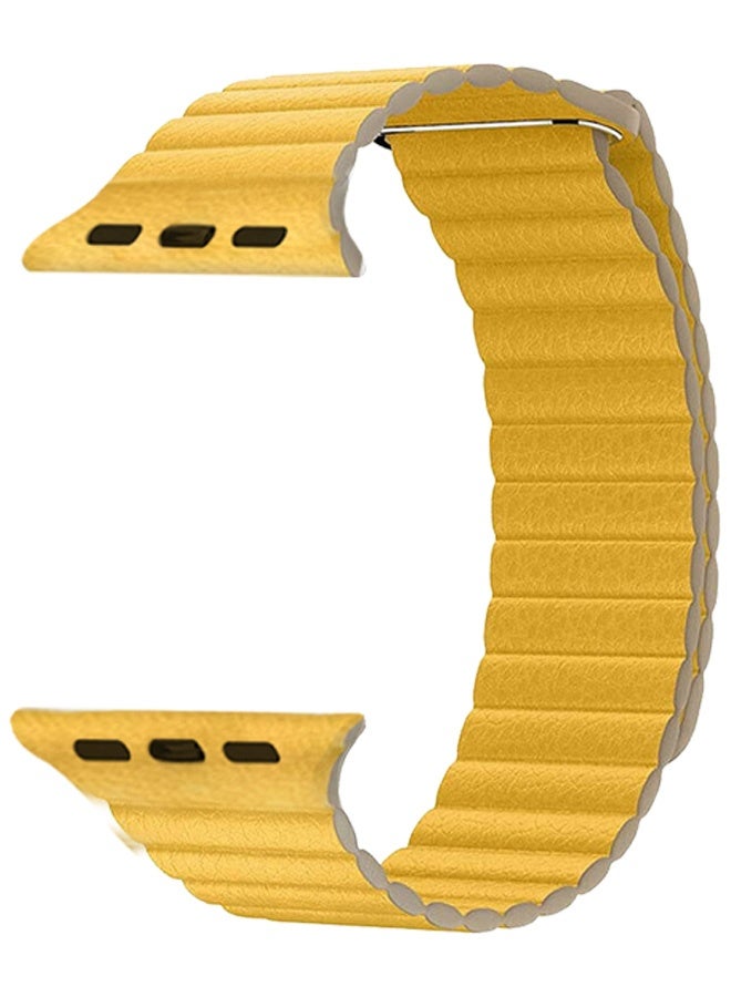 CATANES 49mm 46mm 45mm 44mm Leather Loop Band for Apple Watch Magnetic Watch Strap Wristband - Yellow - Image 1