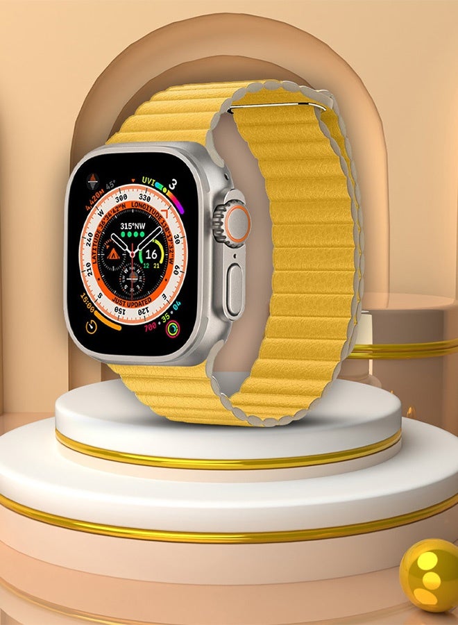 CATANES 49mm 46mm 45mm 44mm Leather Loop Band for Apple Watch Magnetic Watch Strap Wristband - Yellow - Image 2