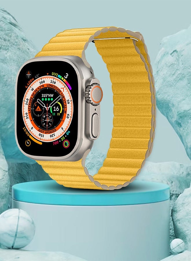 CATANES 49mm 46mm 45mm 44mm Leather Loop Band for Apple Watch Magnetic Watch Strap Wristband - Yellow - Image 4