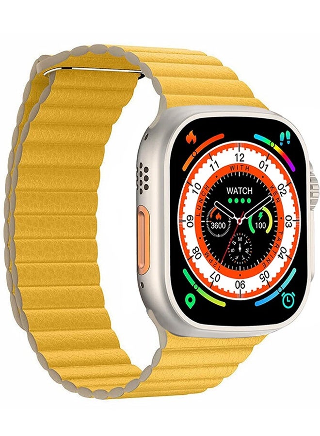 CATANES 49mm 46mm 45mm 44mm Leather Loop Band for Apple Watch Magnetic Watch Strap Wristband - Yellow - Image 5